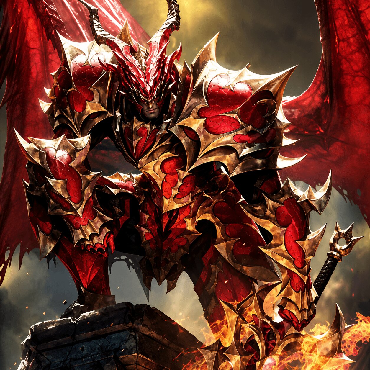 Dark Knight de MU Online con armadura roja y espada